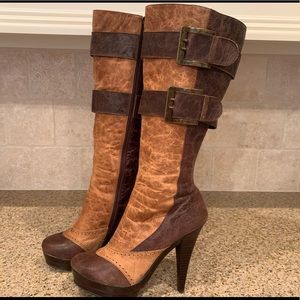 Two Lips Brown and Tan Knee-High Boots